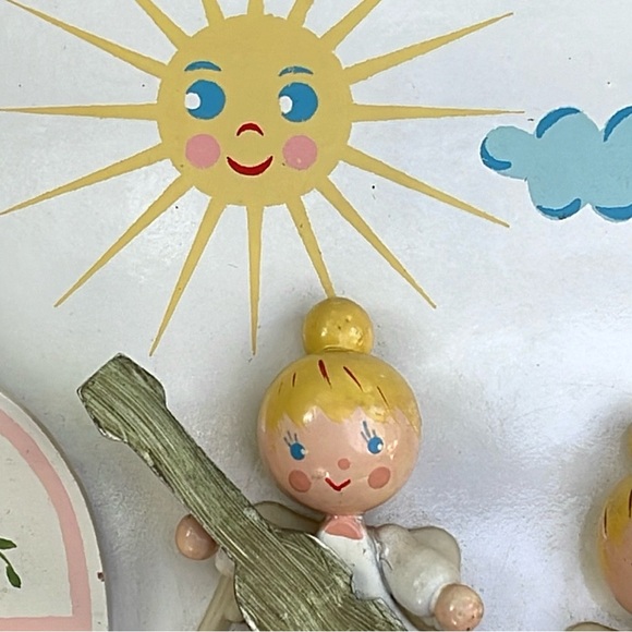 Vintage IRMI Wooden Musical Angels Wall Plaque Hand-Painted Nursery Decor Pink - Picture 5 of 14